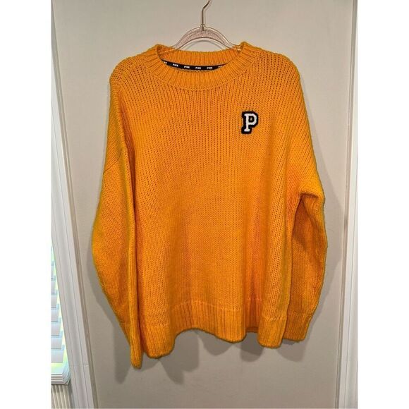 Victoria's Secret Pink Boyfriend Knit Sweater Oversized Gold Light Orange Size L - Picture 2 of 4